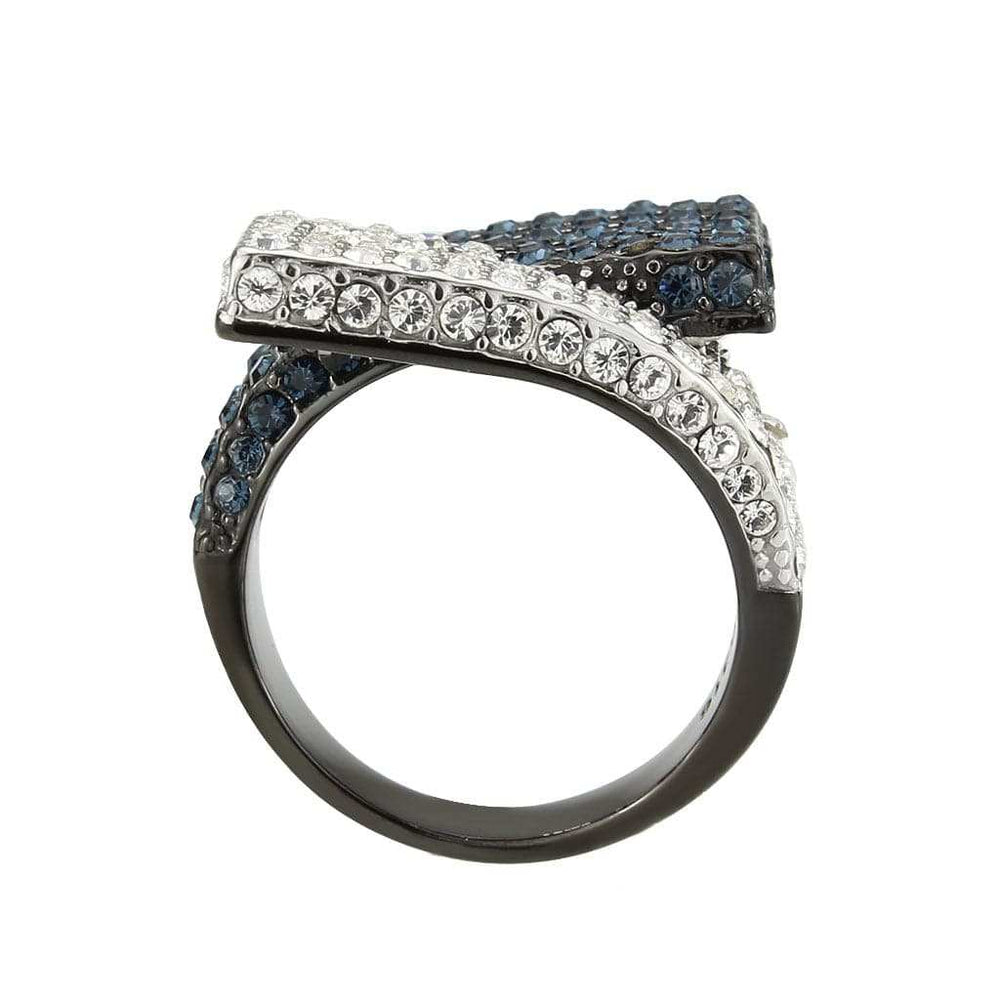 TK3815 - Two Tone IP Black (Ion Plating) Stainless Steel Ring with Top Grade Crystal in MultiColor - Alamode - Flyclothing LLC