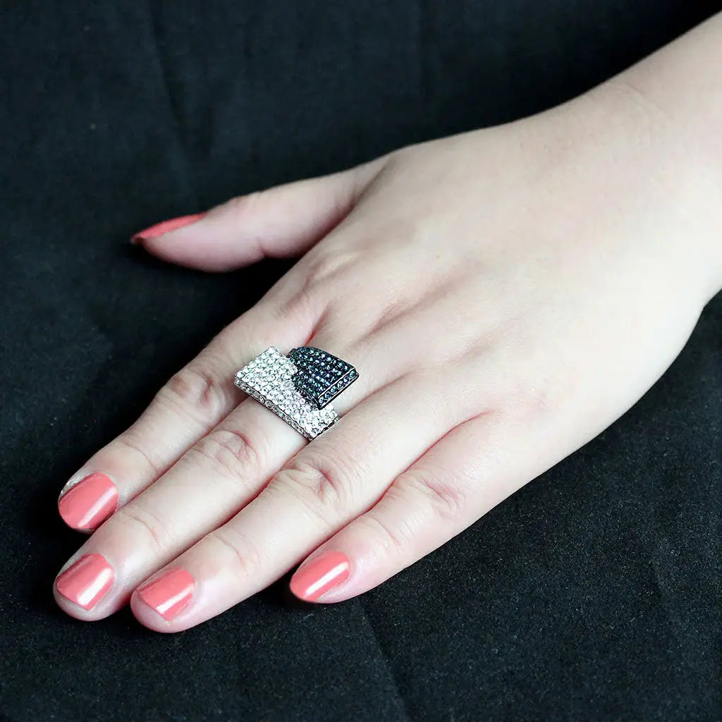 TK3815 - Two Tone IP Black (Ion Plating) Stainless Steel Ring with Top Grade Crystal in MultiColor - Alamode - Flyclothing LLC