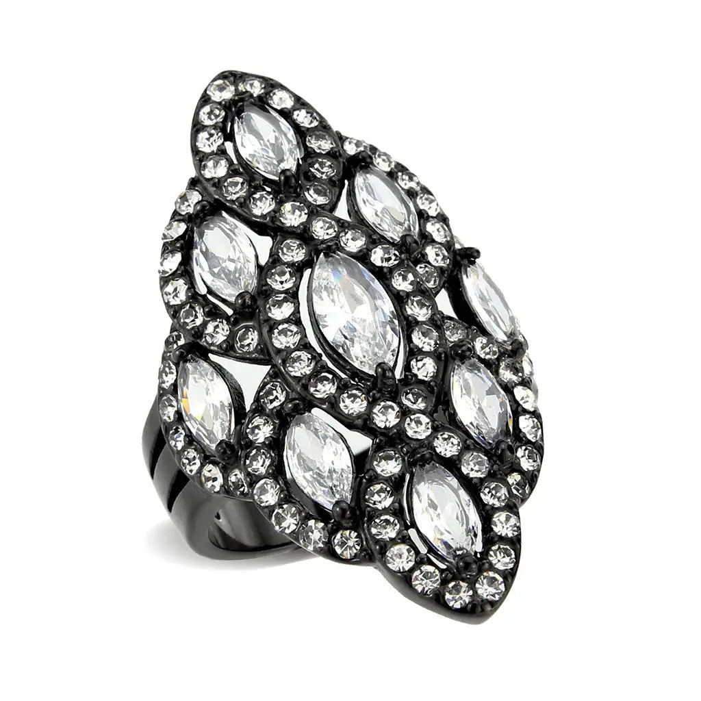 TK3816 - IP Black (Ion Plating) Stainless Steel Ring with AAA Grade CZ in Clear - Alamode - Flyclothing LLC