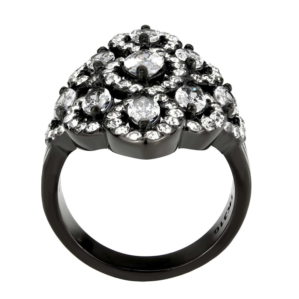 TK3816 - IP Black (Ion Plating) Stainless Steel Ring with AAA Grade CZ in Clear - Alamode - Flyclothing LLC