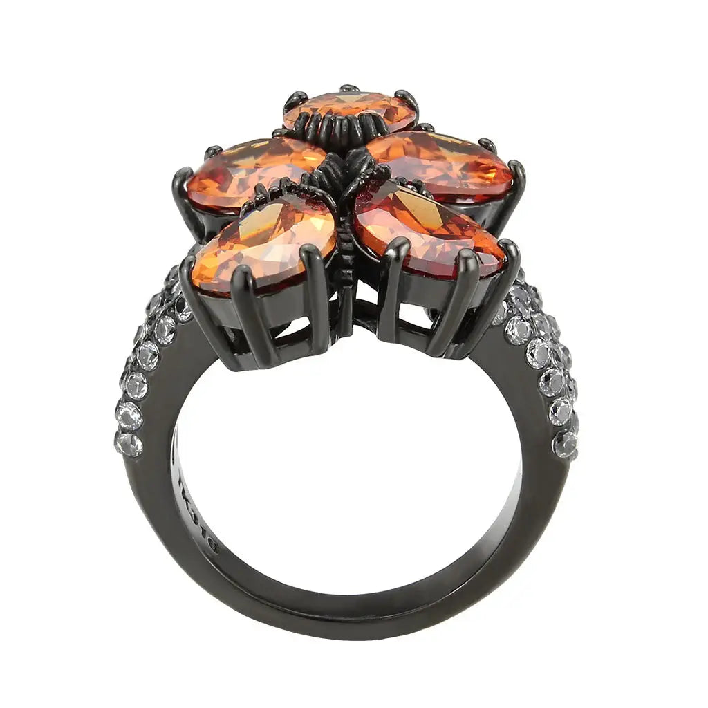 TK3817 - IP Black (Ion Plating) Stainless Steel Ring with AAA Grade CZ in Champagne - Alamode - Flyclothing LLC
