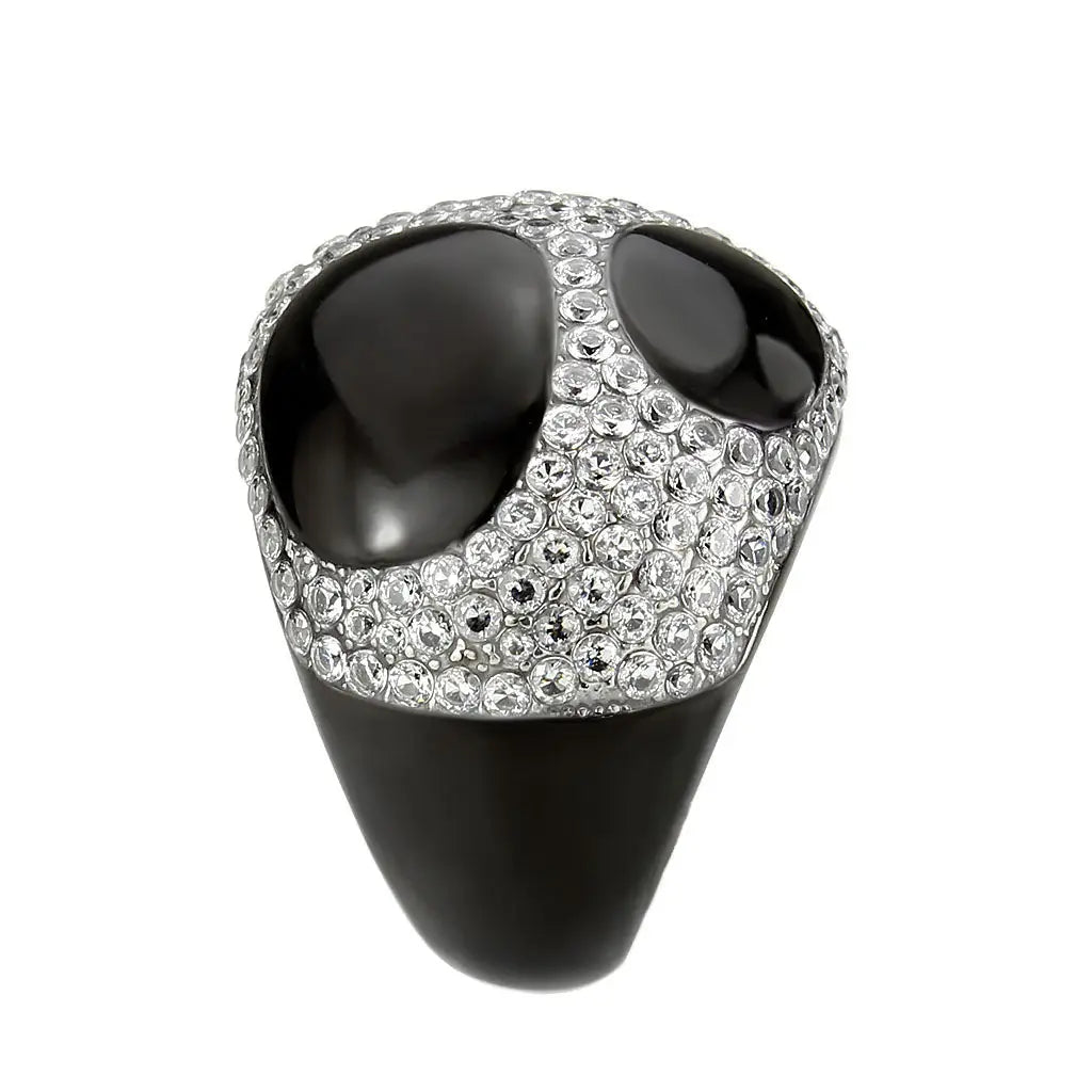 TK3818 - Two Tone IP Black (Ion Plating) Stainless Steel Ring with AAA Grade CZ in Clear - Alamode - Flyclothing LLC