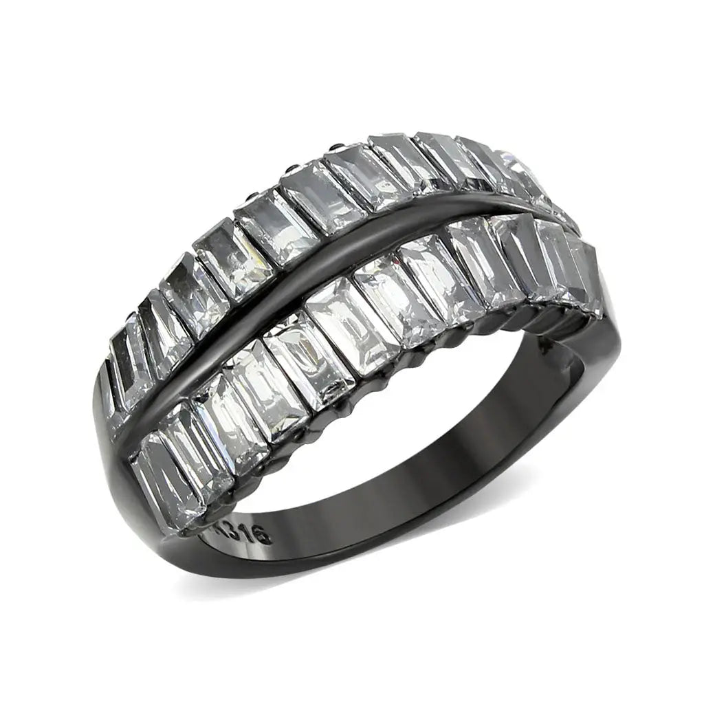 TK3819 - IP Black (Ion Plating) Stainless Steel Ring with AAA Grade CZ in Clear - Alamode - Flyclothing LLC