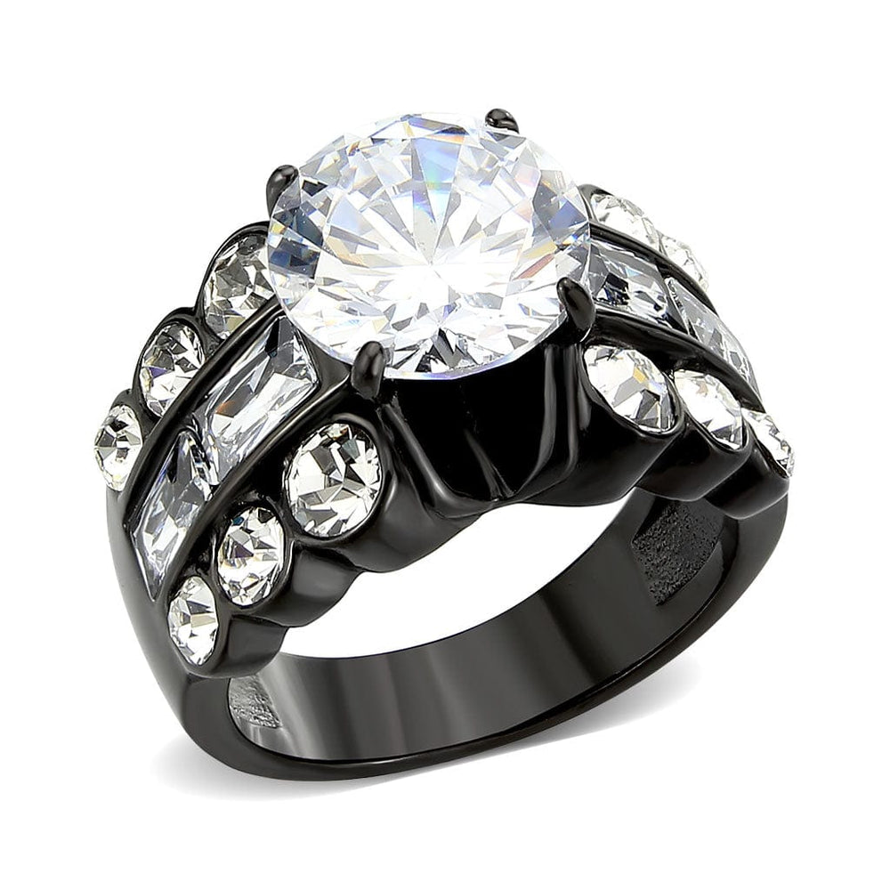 TK3820 - IP Black (Ion Plating) Stainless Steel Ring with AAA Grade CZ in Clear - Alamode