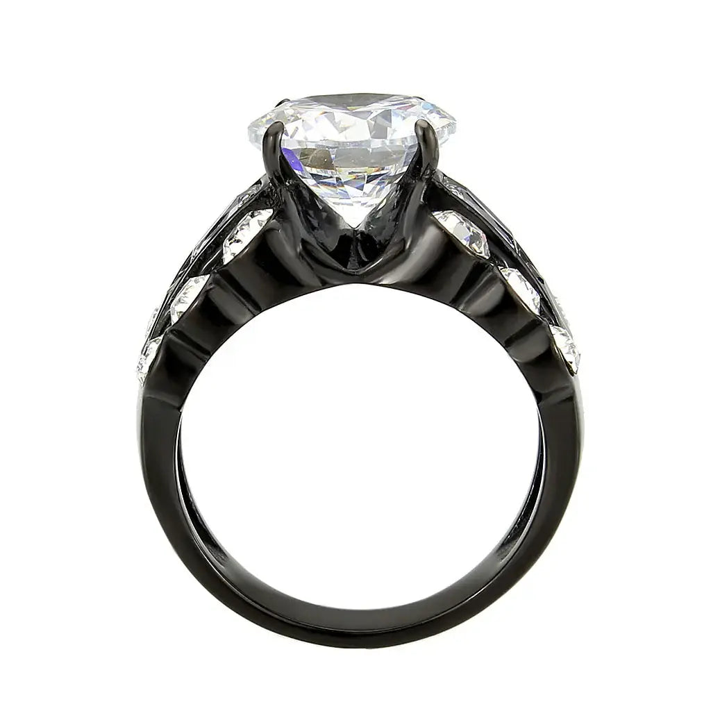 TK3820 - IP Black (Ion Plating) Stainless Steel Ring with AAA Grade CZ in Clear - Alamode - Flyclothing LLC