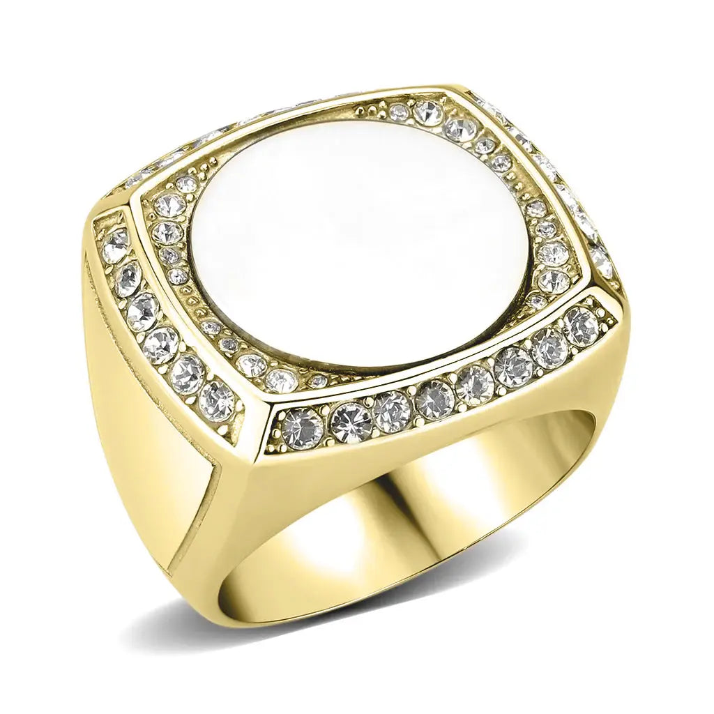 TK3835G - Two Tone IP Gold (Ion Plating) Stainless Steel Ring with Top Grade Crystal in Clear - Alamode - Flyclothing LLC