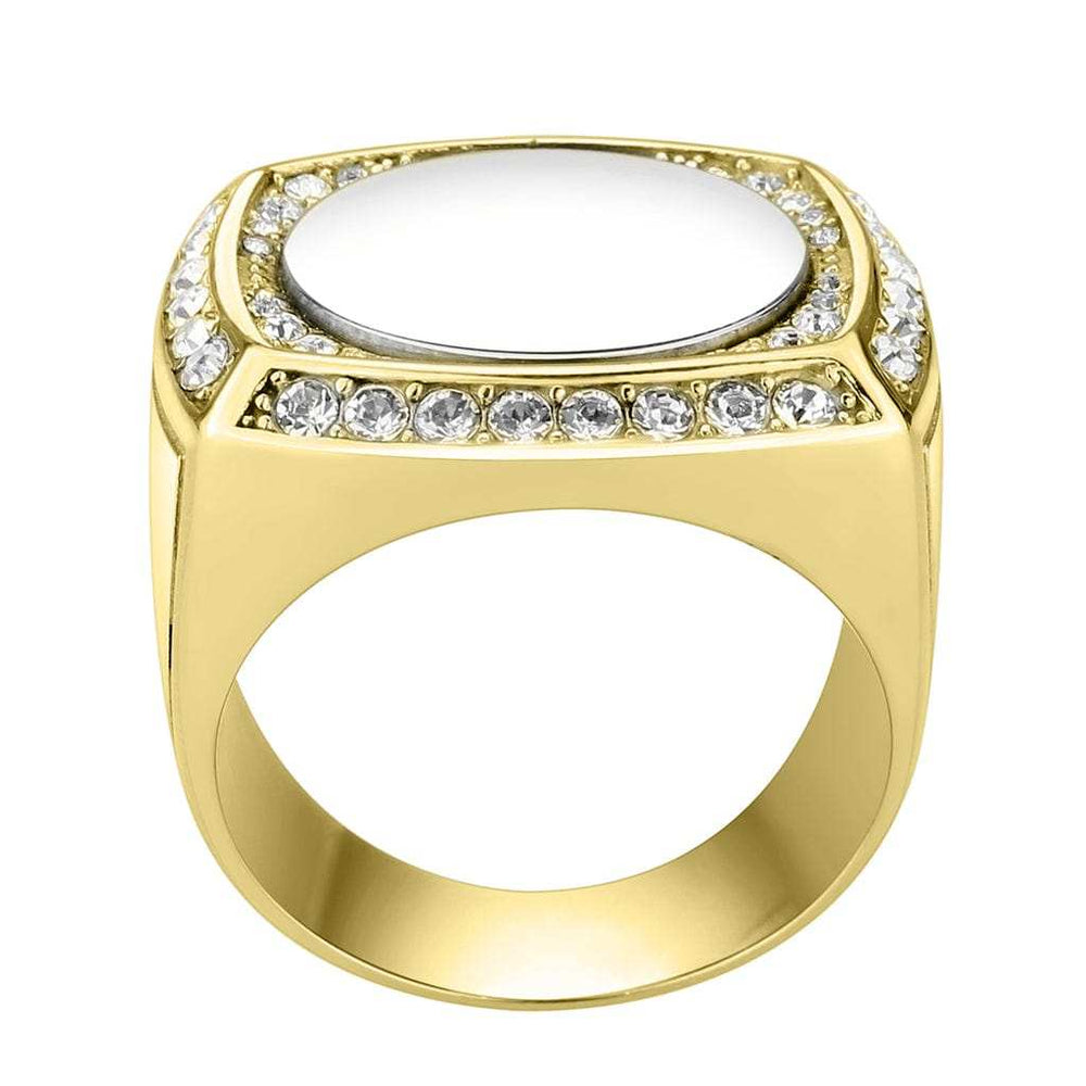 TK3835G - Two Tone IP Gold (Ion Plating) Stainless Steel Ring with Top Grade Crystal in Clear - Alamode - Flyclothing LLC