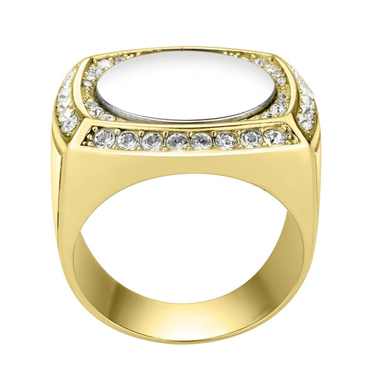TK3835G - Two Tone IP Gold (Ion Plating) Stainless Steel Ring with Top Grade Crystal in Clear