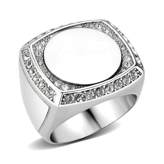 TK3835 - High polished (no plating) Stainless Steel Ring with Top Grade Crystal in Clear