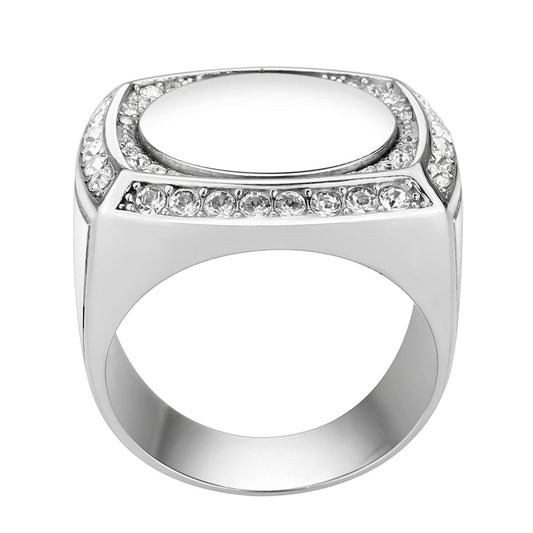 TK3835 - High polished (no plating) Stainless Steel Ring with Top Grade Crystal in Clear
