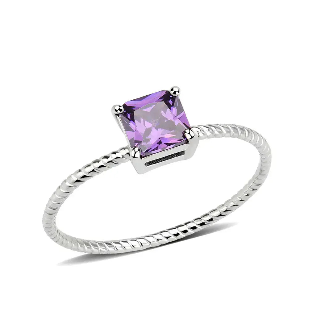 High polished (no plating) Stainless Steel Ring with AAA Grade CZ in Amethyst tk3856 - Alamode - Flyclothing LLC