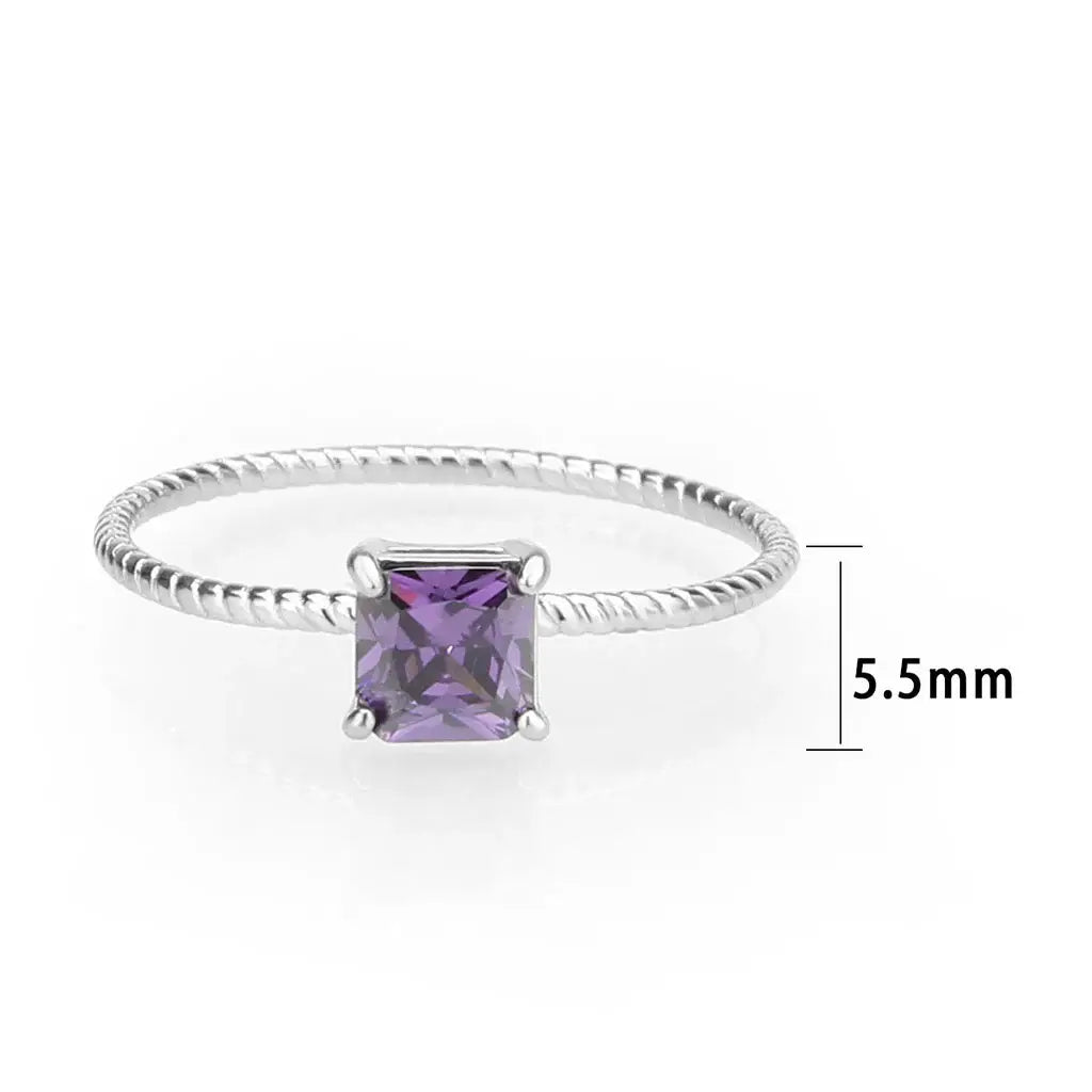 High polished (no plating) Stainless Steel Ring with AAA Grade CZ in Amethyst tk3856 - Alamode - Flyclothing LLC