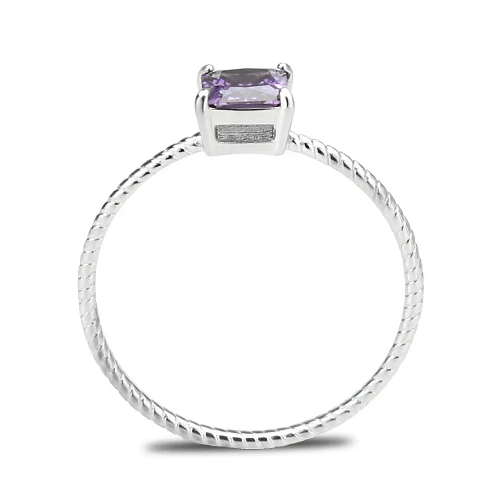 High polished (no plating) Stainless Steel Ring with AAA Grade CZ in Amethyst tk3856 - Alamode - Flyclothing LLC