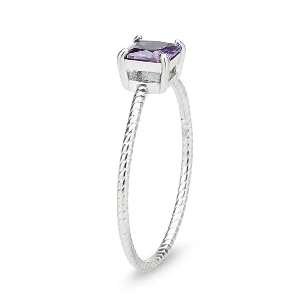 High polished (no plating) Stainless Steel Ring with AAA Grade CZ in Amethyst tk3856 - Alamode - Flyclothing LLC