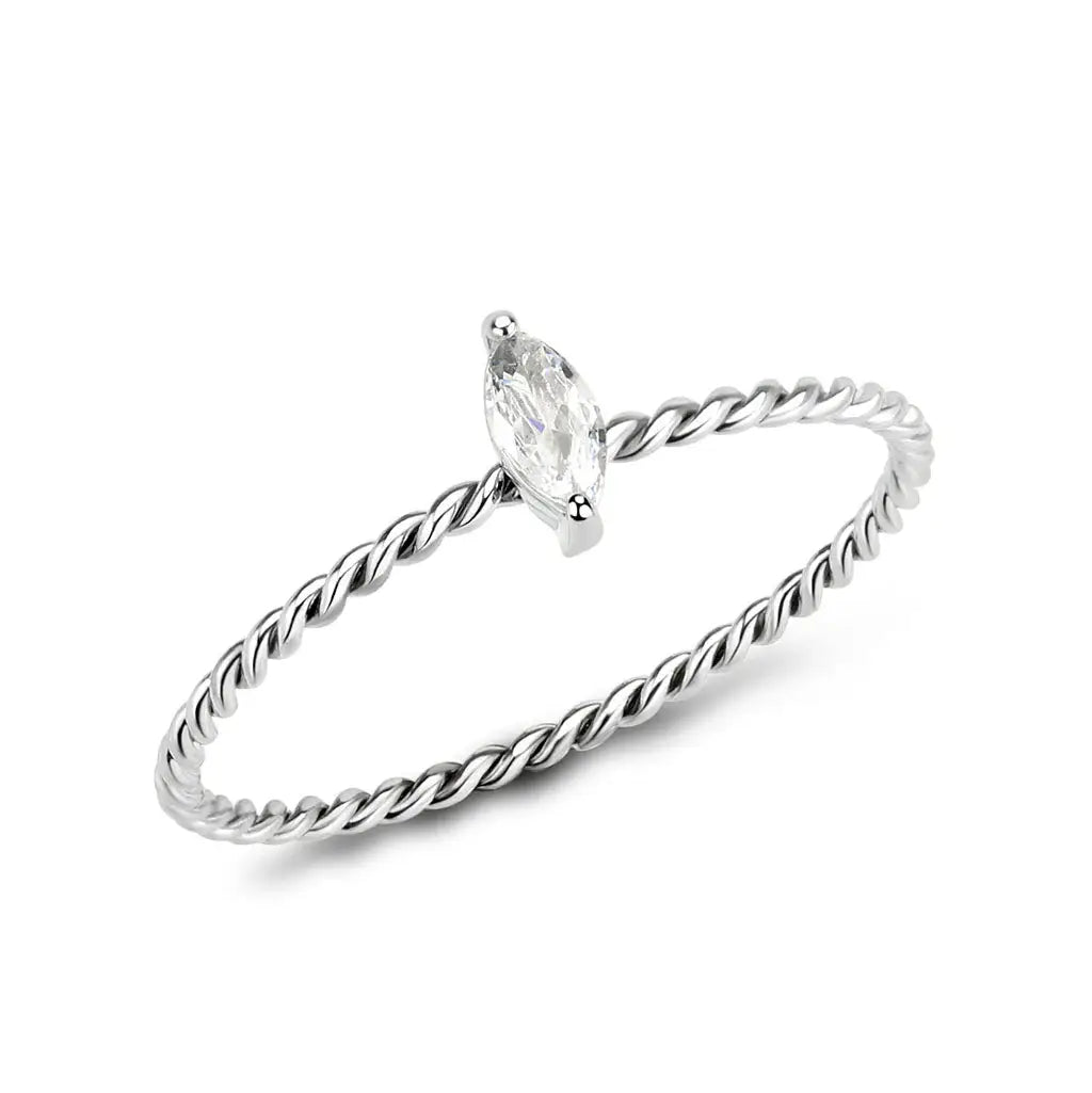 High polished (no plating) Stainless Steel Ring with AAA Grade CZ in Clear tk3860 - Alamode - Flyclothing LLC