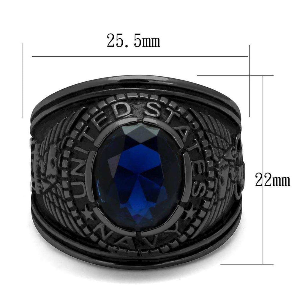 TK414707J - IP Black(Ion Plating) Stainless Steel Ring with Synthetic Synthetic Glass in Sapphire - Alamode - Flyclothing LLC