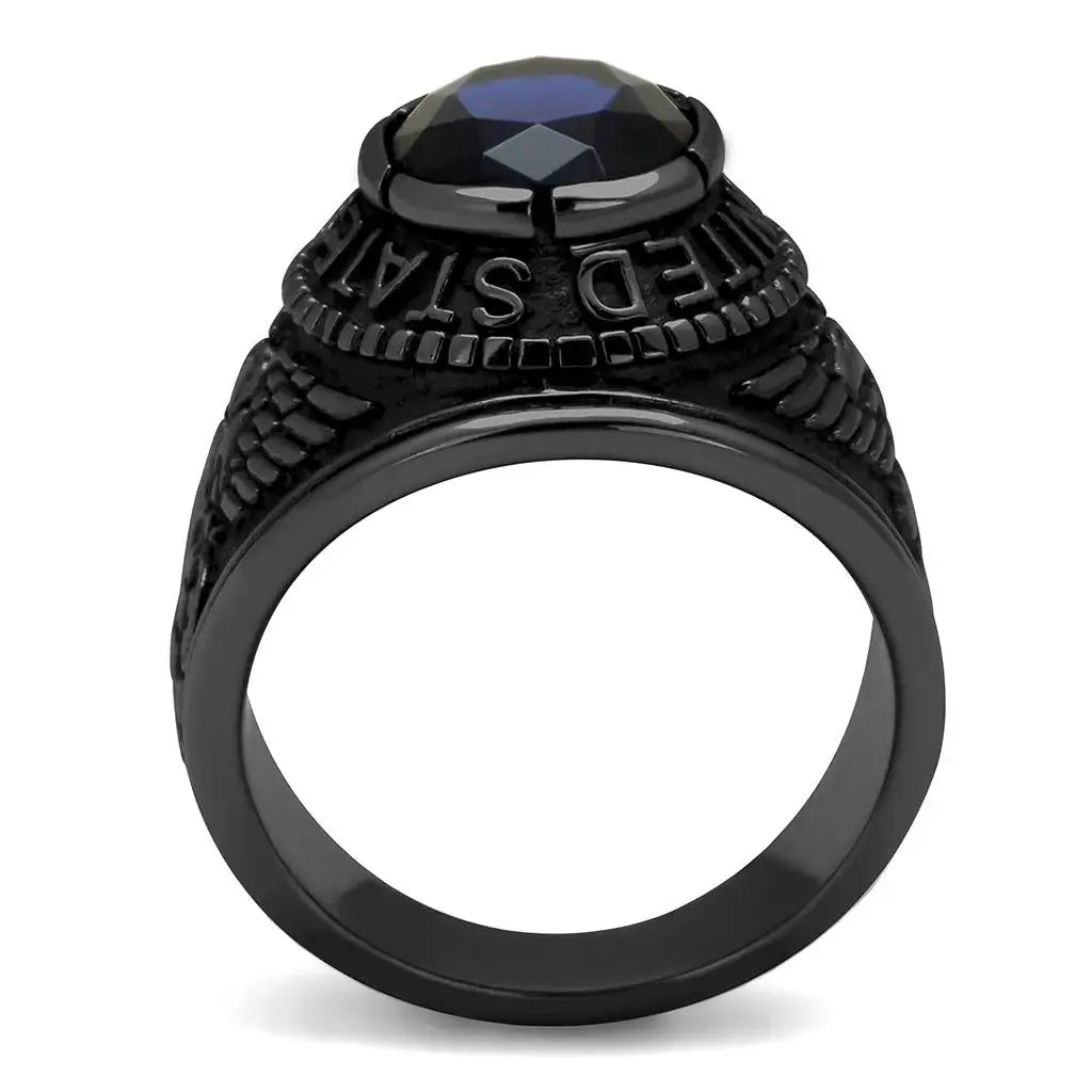 TK414707J - IP Black(Ion Plating) Stainless Steel Ring with Synthetic Synthetic Glass in Sapphire - Alamode - Flyclothing LLC