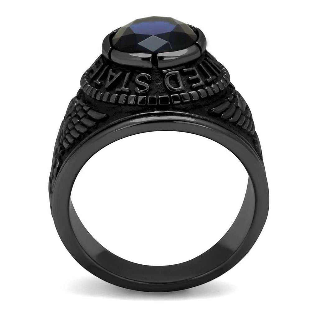 TK414707J - IP Black(Ion Plating) Stainless Steel Ring with Synthetic Synthetic Glass in Sapphire - Alamode - Flyclothing LLC