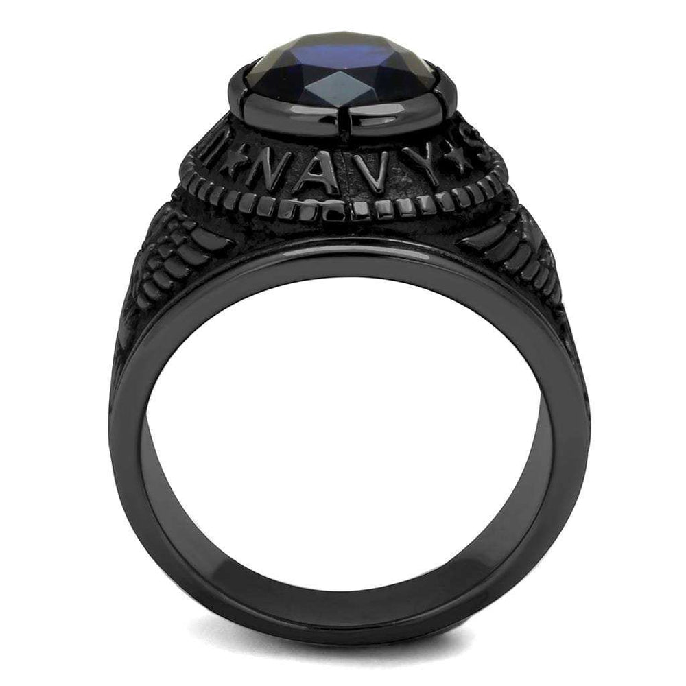 TK414707J - IP Black(Ion Plating) Stainless Steel Ring with Synthetic Synthetic Glass in Sapphire - Alamode - Flyclothing LLC
