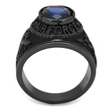 TK414708J - IP Black(Ion Plating) Stainless Steel Ring with Synthetic Synthetic Glass in Sapphire - Alamode - Flyclothing LLC