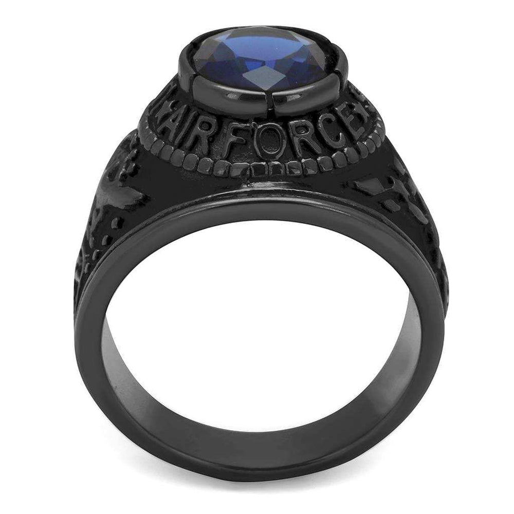 TK414708J - IP Black(Ion Plating) Stainless Steel Ring with Synthetic Synthetic Glass in Sapphire - Alamode - Flyclothing LLC