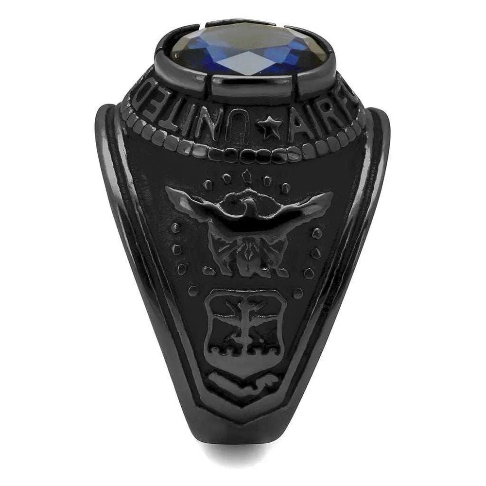 TK414708J - IP Black(Ion Plating) Stainless Steel Ring with Synthetic Synthetic Glass in Sapphire - Alamode - Flyclothing LLC