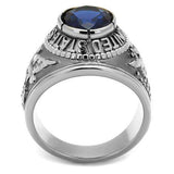 TK414708 - High polished (no plating) Stainless Steel Ring with Synthetic Synthetic Glass in Sapphire - Alamode - Flyclothing LLC