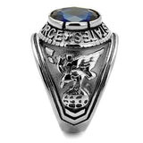 TK414708 - High polished (no plating) Stainless Steel Ring with Synthetic Synthetic Glass in Sapphire - Alamode - Flyclothing LLC