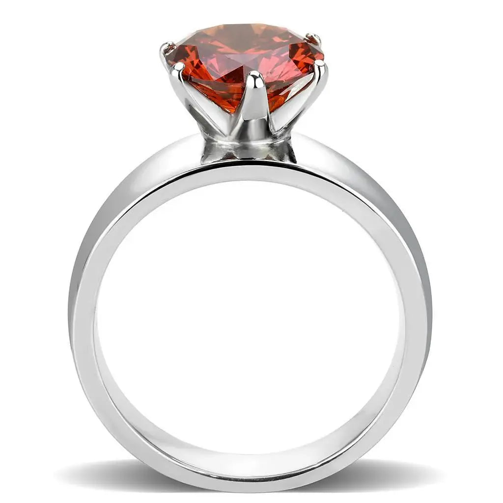 TK52001 - High polished (no plating) Stainless Steel Ring with AAA Grade CZ in Garnet - Alamode - Flyclothing LLC