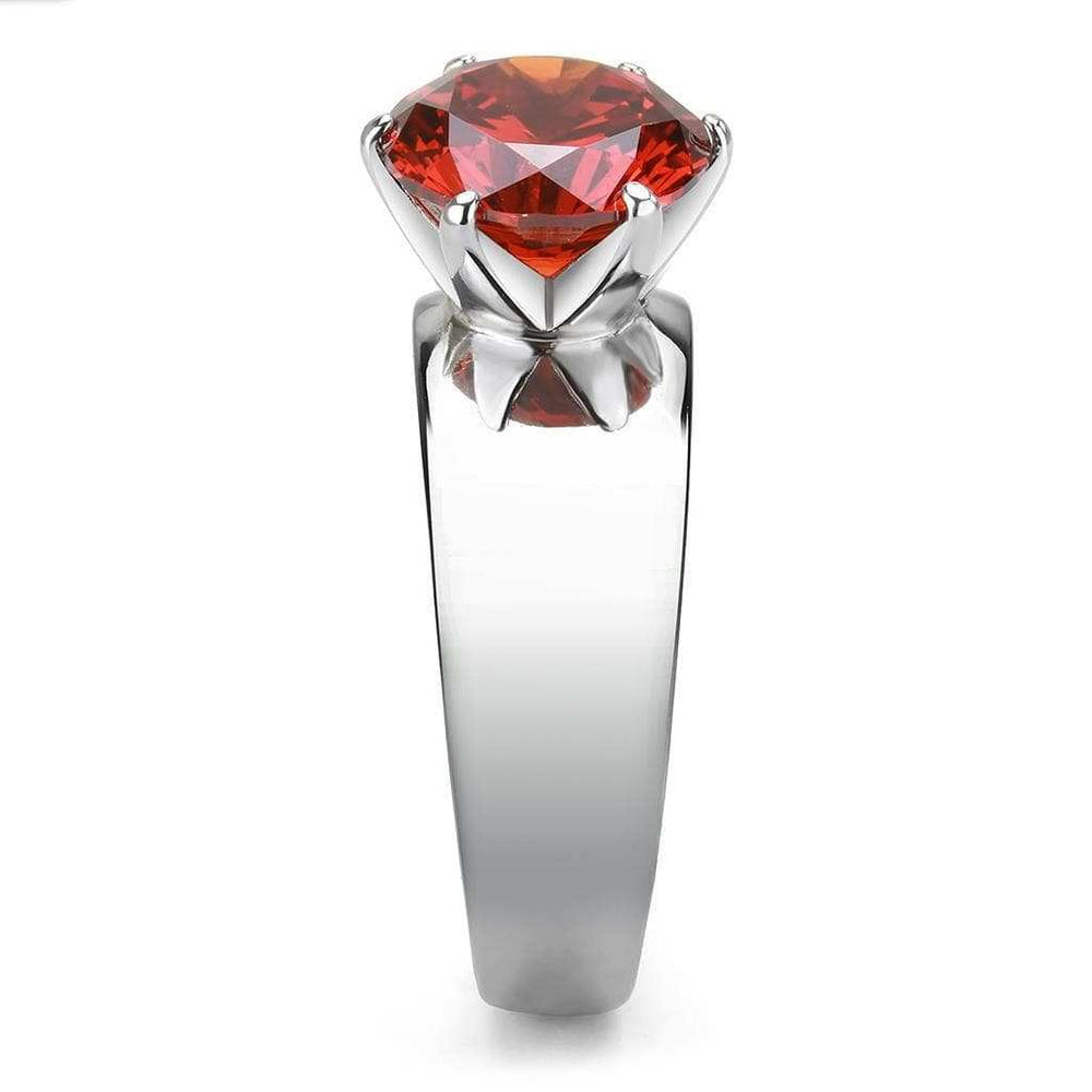 TK52001 - High polished (no plating) Stainless Steel Ring with AAA Grade CZ in Garnet - Alamode - Flyclothing LLC