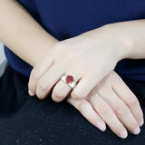 TK52001 - High polished (no plating) Stainless Steel Ring with AAA Grade CZ in Garnet - Alamode - Flyclothing LLC