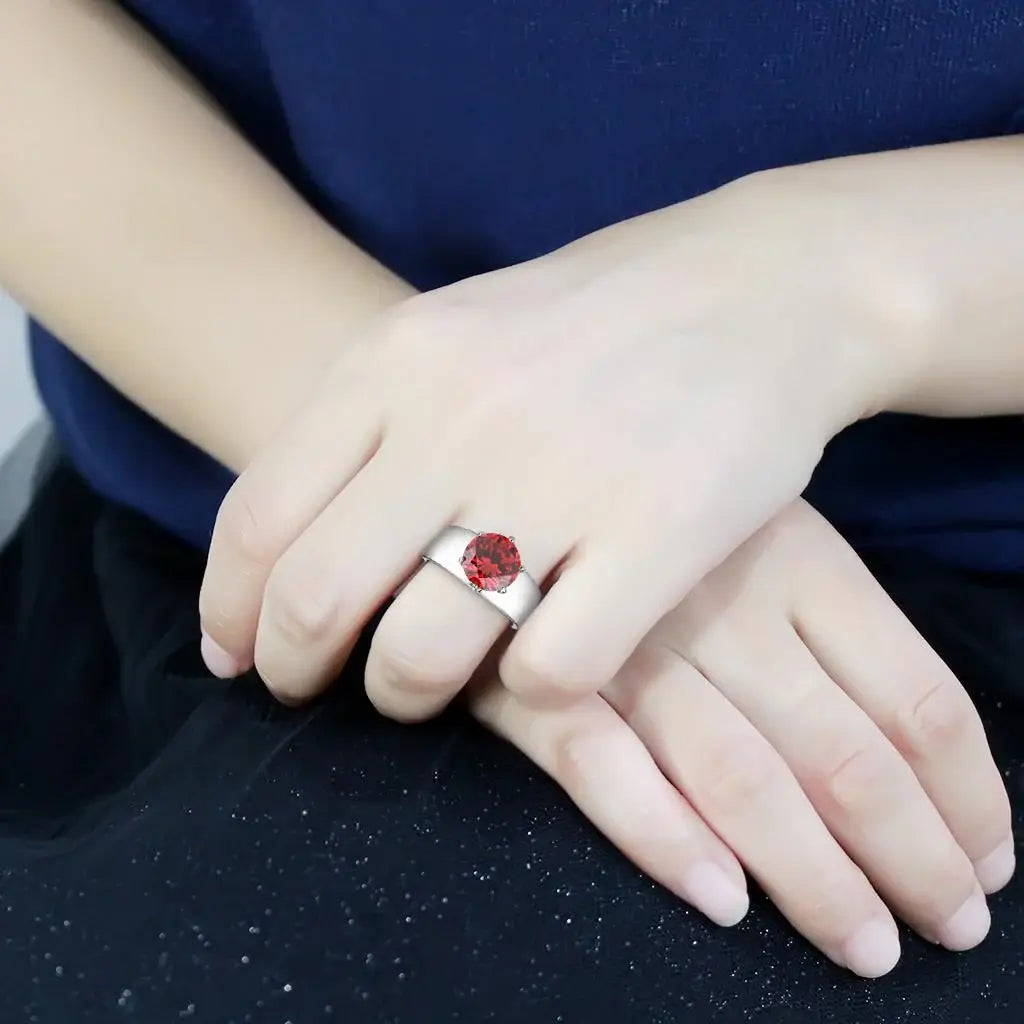 TK52001 - High polished (no plating) Stainless Steel Ring with AAA Grade CZ in Garnet - Alamode - Flyclothing LLC