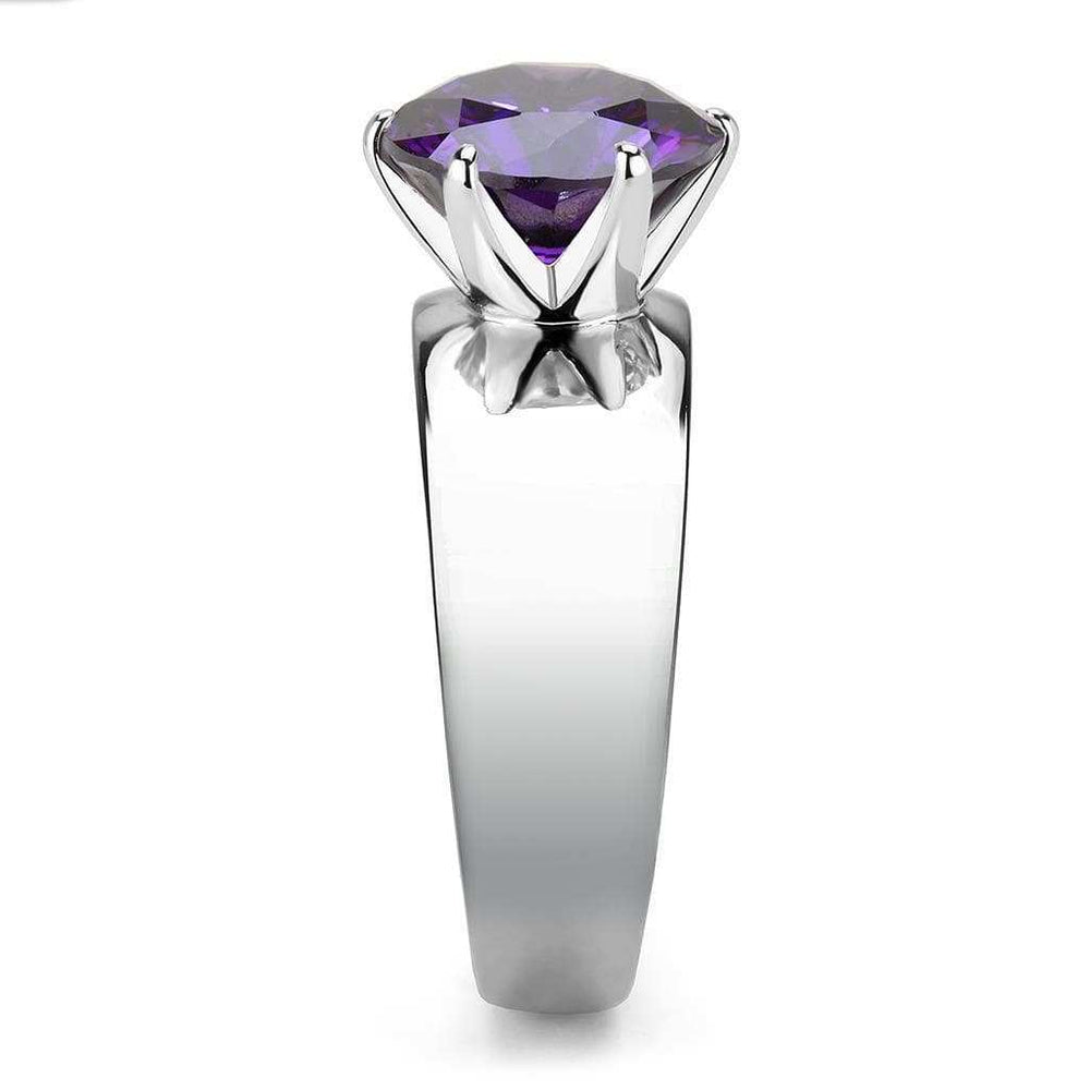 TK52002 - High polished (no plating) Stainless Steel Ring with AAA Grade CZ in Amethyst - Alamode - Flyclothing LLC