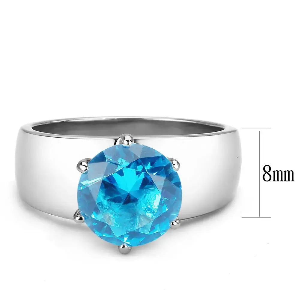 TK52003 - High polished (no plating) Stainless Steel Ring with Synthetic Synthetic Glass in Sea Blue - Alamode - Flyclothing LLC