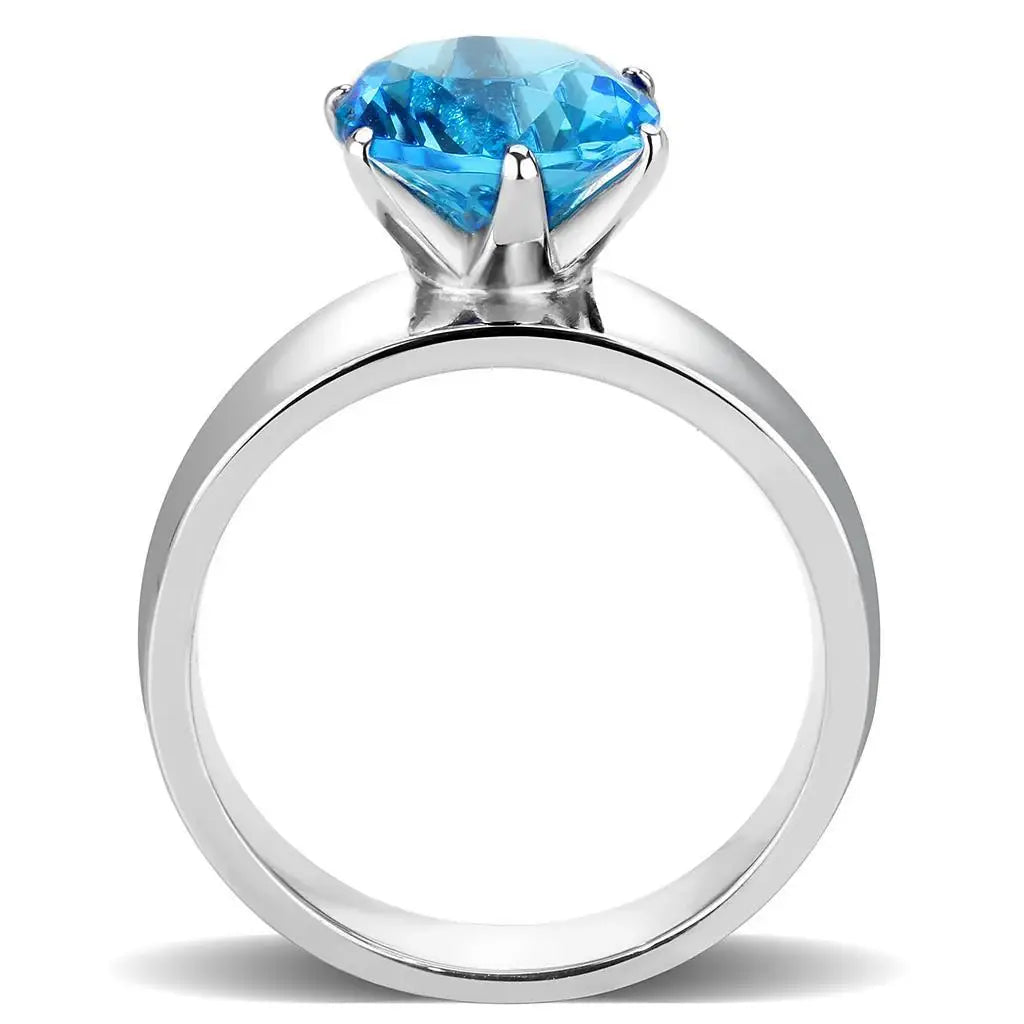 TK52003 - High polished (no plating) Stainless Steel Ring with Synthetic Synthetic Glass in Sea Blue - Alamode - Flyclothing LLC