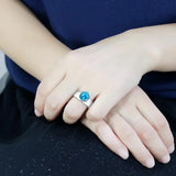 TK52003 - High polished (no plating) Stainless Steel Ring with Synthetic Synthetic Glass in Sea Blue - Alamode - Flyclothing LLC
