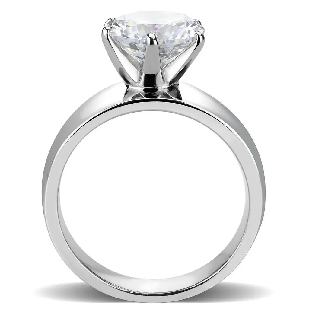 TK52004 - High polished (no plating) Stainless Steel Ring with AAA Grade CZ in Clear - Alamode - Flyclothing LLC