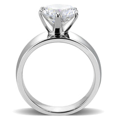 TK52004 - High polished (no plating) Stainless Steel Ring with AAA Grade CZ  in Clear