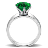 TK52005 - High polished (no plating) Stainless Steel Ring with Synthetic Synthetic Glass in Emerald - Alamode