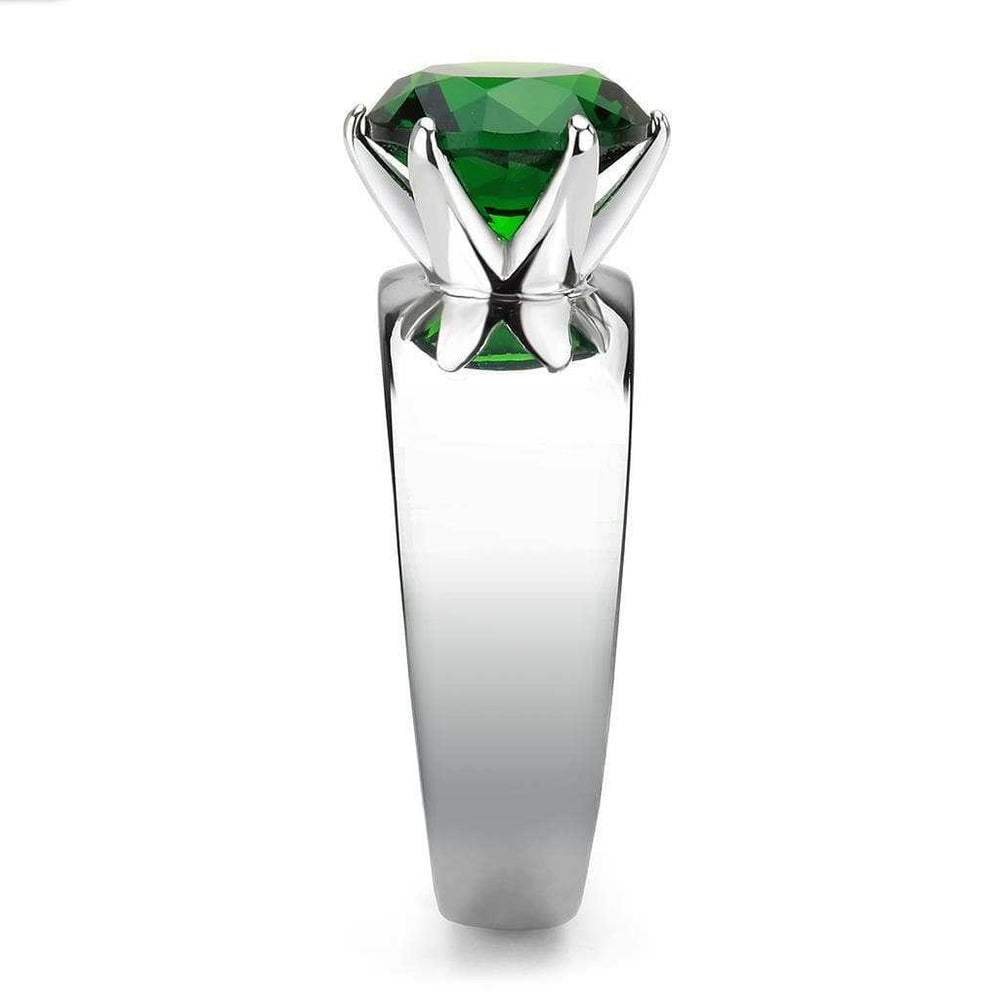 TK52005 - High polished (no plating) Stainless Steel Ring with Synthetic Synthetic Glass in Emerald - Alamode - Flyclothing LLC