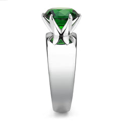 TK52005 - High polished (no plating) Stainless Steel Ring with Synthetic Synthetic Glass in Emerald