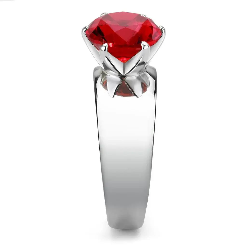 TK52007 - High polished (no plating) Stainless Steel Ring with Synthetic Synthetic Glass in Siam - Alamode - Flyclothing LLC