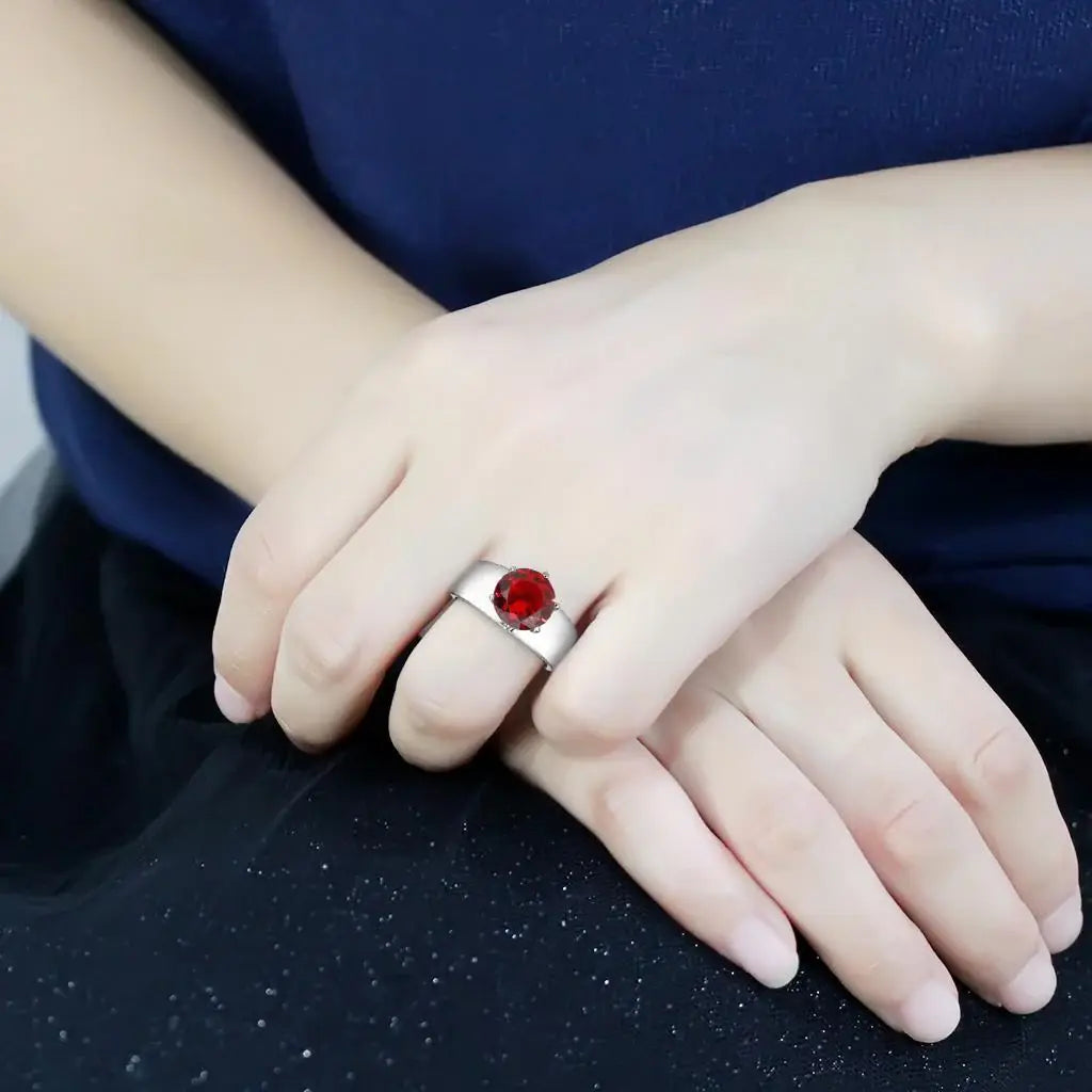 TK52007 - High polished (no plating) Stainless Steel Ring with Synthetic Synthetic Glass in Siam - Alamode - Flyclothing LLC