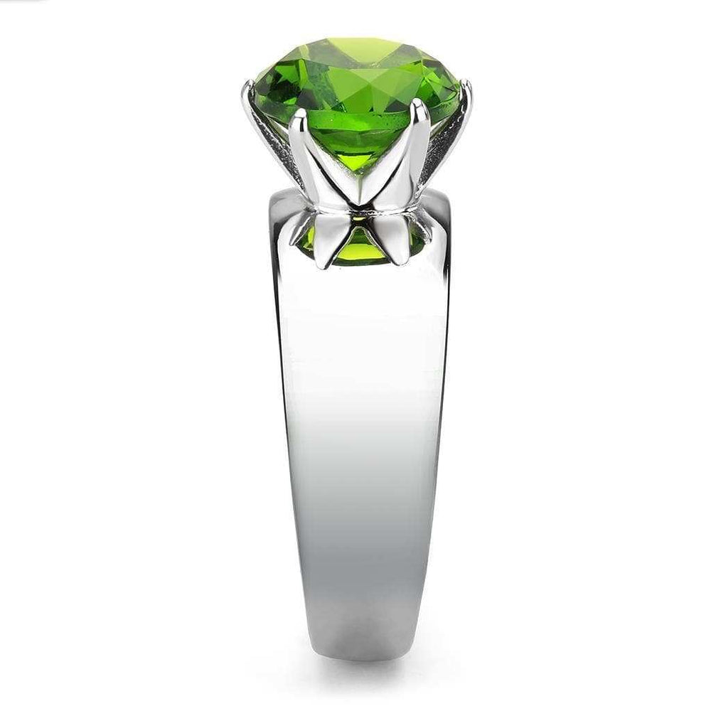 TK52008 - High polished (no plating) Stainless Steel Ring with Synthetic Synthetic Glass in Peridot - Alamode - Flyclothing LLC