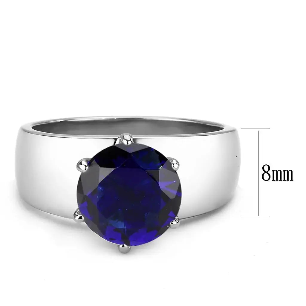 TK52009 - High polished (no plating) Stainless Steel Ring with Synthetic Synthetic Glass in Montana - Alamode - Flyclothing LLC