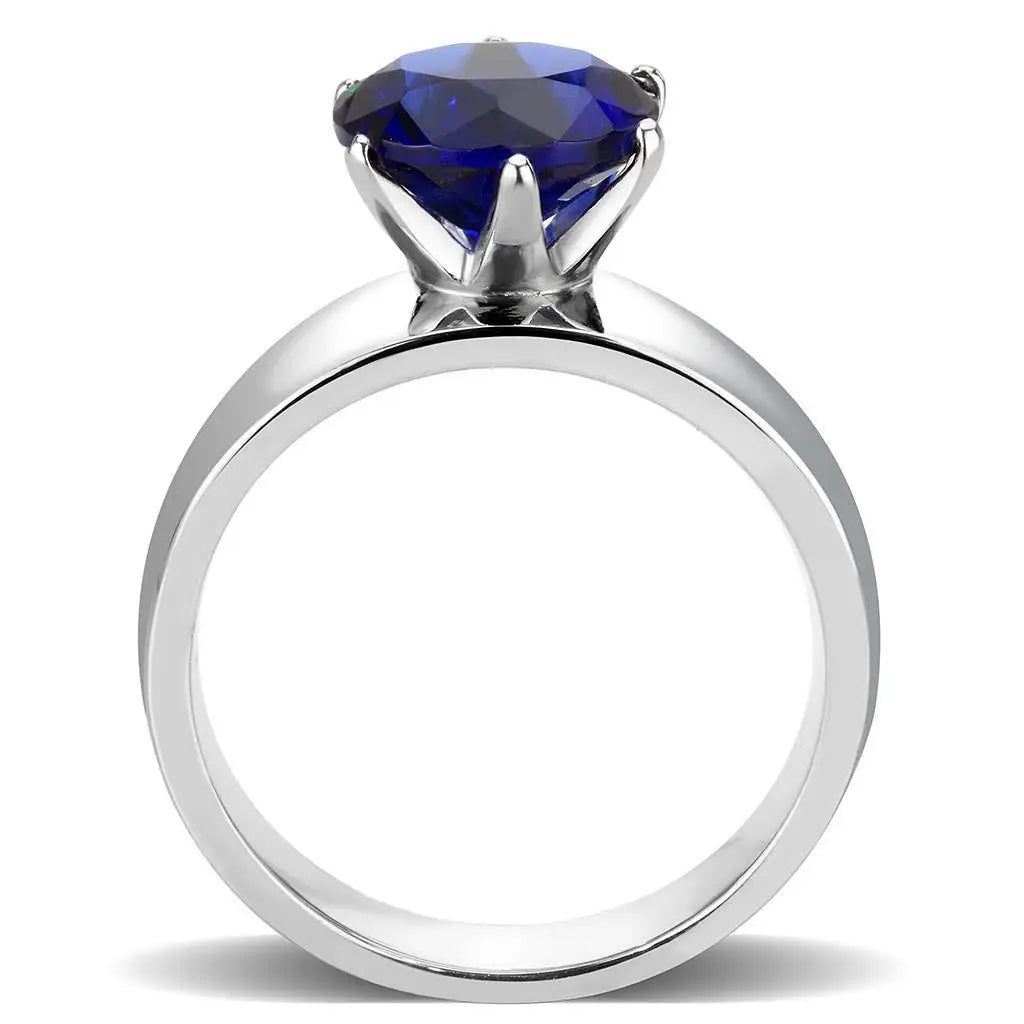 TK52009 - High polished (no plating) Stainless Steel Ring with Synthetic Synthetic Glass in Montana - Alamode - Flyclothing LLC