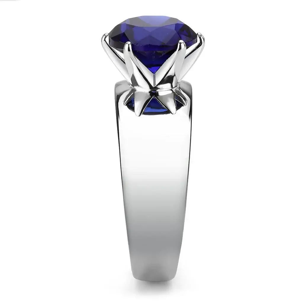 TK52009 - High polished (no plating) Stainless Steel Ring with Synthetic Synthetic Glass in Montana - Alamode - Flyclothing LLC