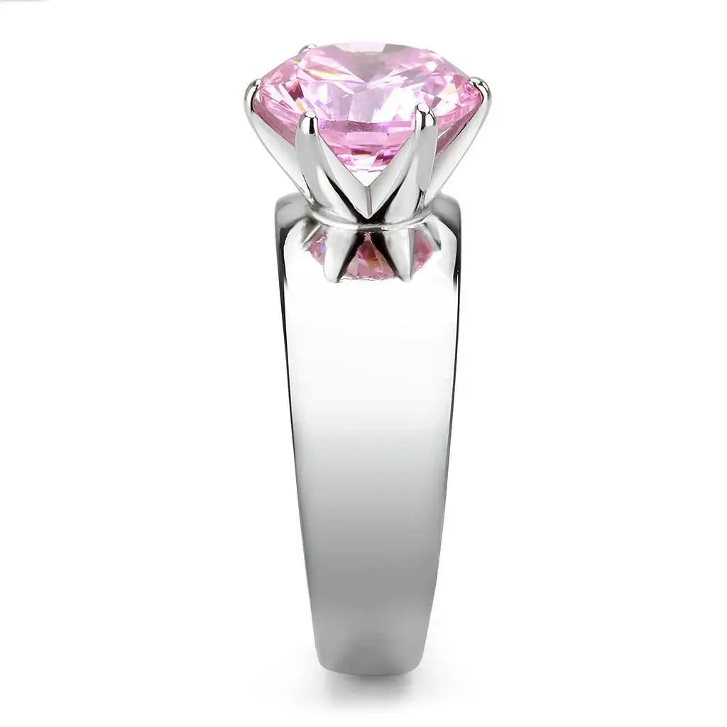 High polished (no plating) Stainless Steel Ring with AAA Grade CZ in Rose - Alamode - Flyclothing LLC