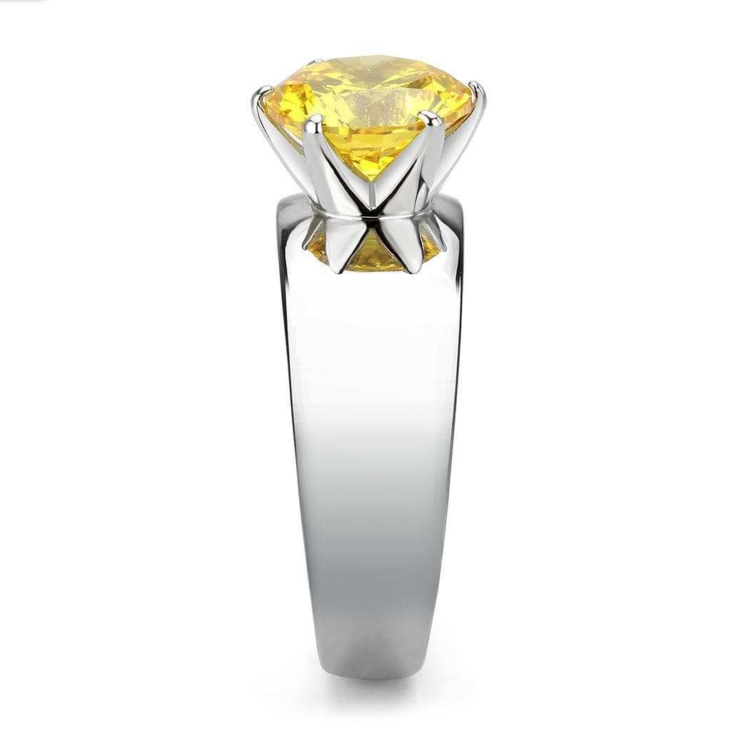 TK52011 - High polished (no plating) Stainless Steel Ring with AAA Grade CZ in Topaz - Alamode - Flyclothing LLC