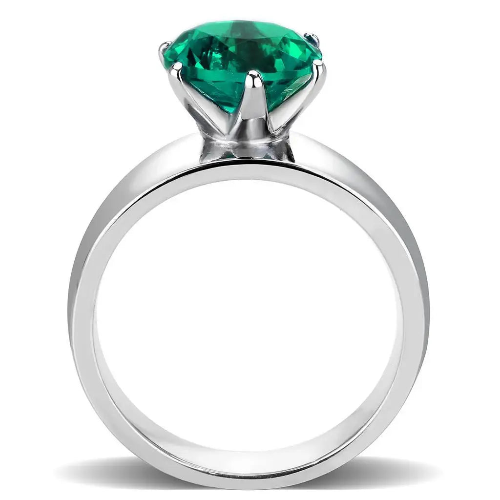 TK52012 - High polished (no plating) Stainless Steel Ring with Synthetic Synthetic Glass in Blue Zircon - Alamode - Flyclothing LLC